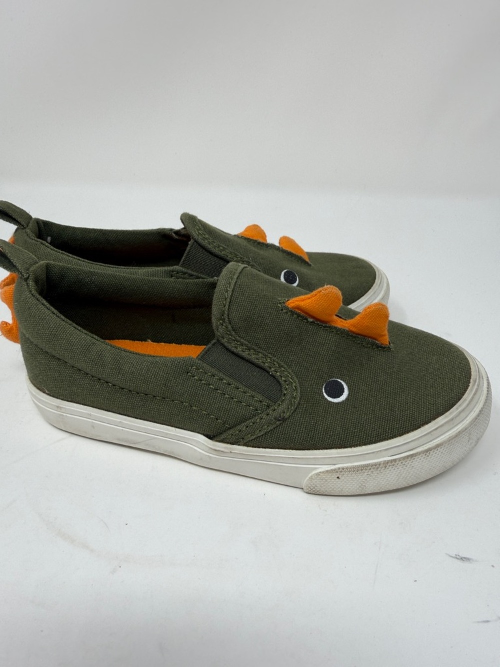 Old navy Kids Olive Green Slip-On Dinosaur Sneakers with Orange Accents size 8t